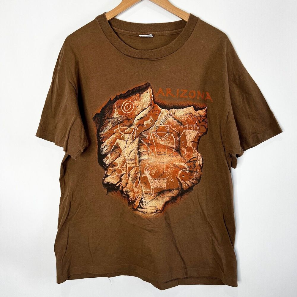 Vintage T-Shirt Arizona Graphic Shirt Single Stitch Brown Crew Neck Adult XL